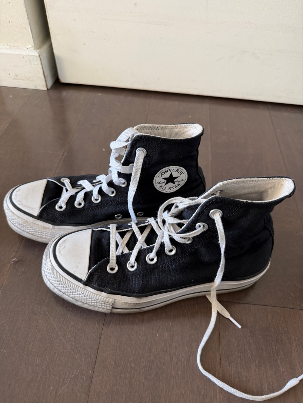 Converse Womens Black and White Chuck Taylor All Star High Top Platform Sneakers